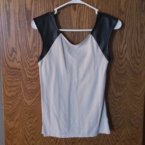 Nude and black faux leather shirt